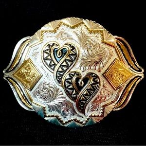 Montana Silversmith Vintage 1994 Columbus Mont Silver and Gold Plate Belt Buckle